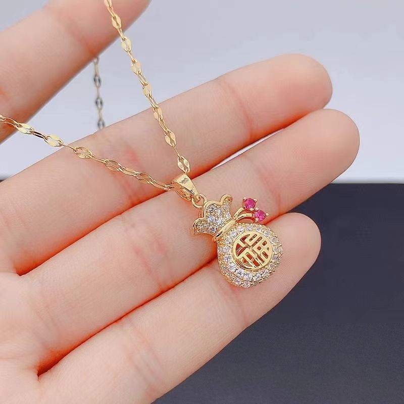 Wind Fu Character Chinese Pouch Necklace Female Personality Fashion Minority Design Purse Clavicle Chain Jewelry