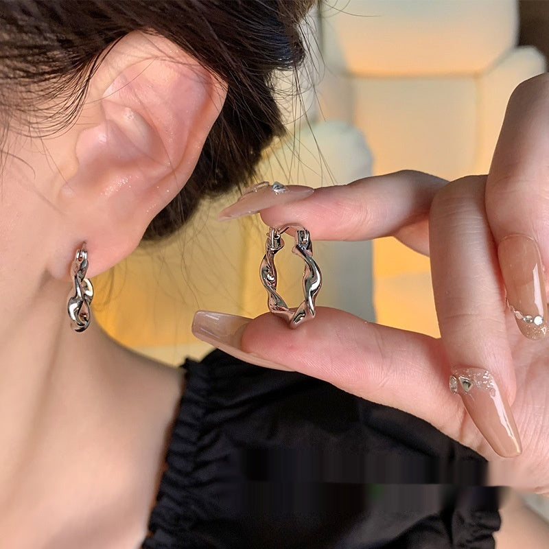 Silver Needle Retro Geometric Metal Earrings Female Niche Temperament