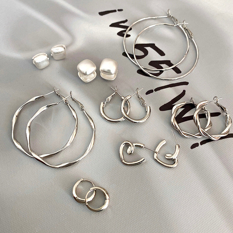 Silver Needle Retro Geometric Metal Earrings Female Niche Temperament