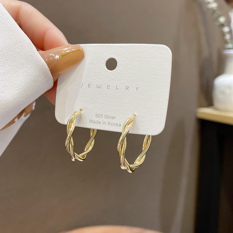 Silver Needle Retro Geometric Metal Earrings Female Niche Temperament