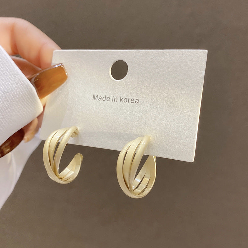 Silver Needle Retro Geometric Metal Earrings Female Niche Temperament