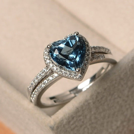Blue Heart Zircon Ring Fashion Women Ornament