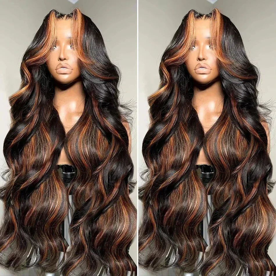 Ombre Highlight Body Wave 13x4 HD Lace Front Human Hair Wig Curly 1B/30 Black Brown Colored 13x6 Lace Frontal Wigs For Women