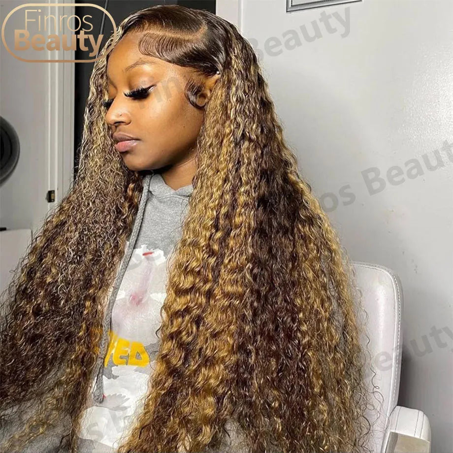 Highlight 13x6 Lace Frontal Wig Human Hair Brazilian Curly Wigs For Women Deep Water Wave HD Lace Wig  Transparent Colored Hair