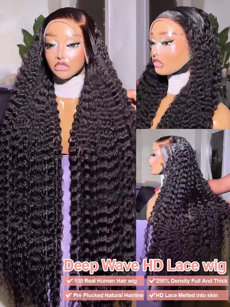 Water Wave Glueless Wig Wear and Go Deep Wave 13x4 13x6 Hd Lace Front Human Hair Wig 250% Curly Human Hair Wigs 7x5 Closure Wig