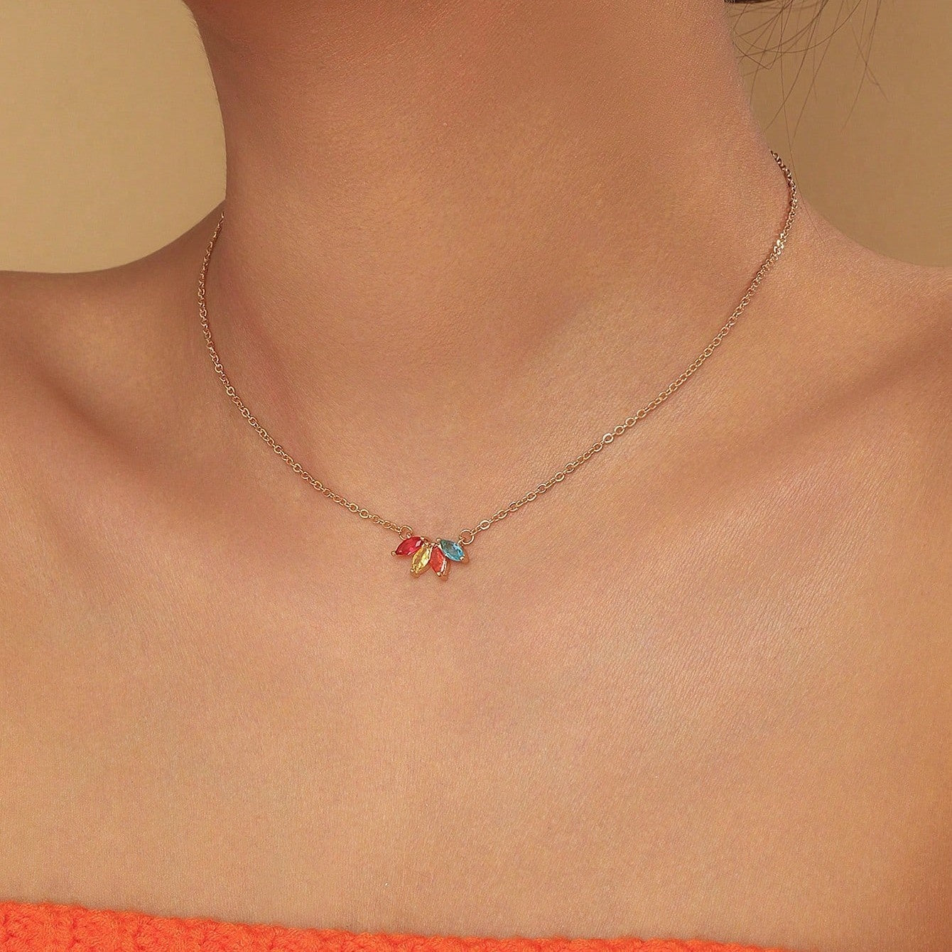 Rhinestone Leaf Necklace For Women Fashion Minority Design