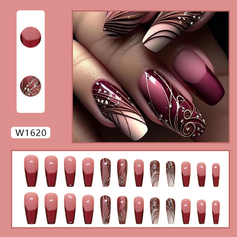 Line Pattern Fake Nails Wear Nail Removable Nail Sticker Patch