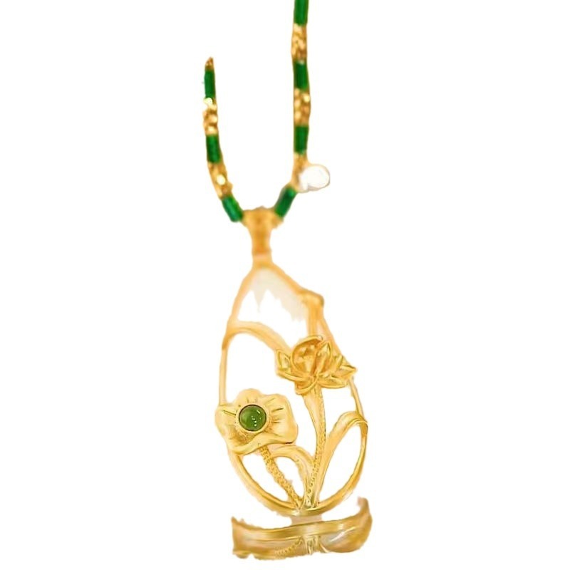 Water Drop Pendant Necklace Female Lotus Leaf Retro Fashion Elegance Clavicle Chain